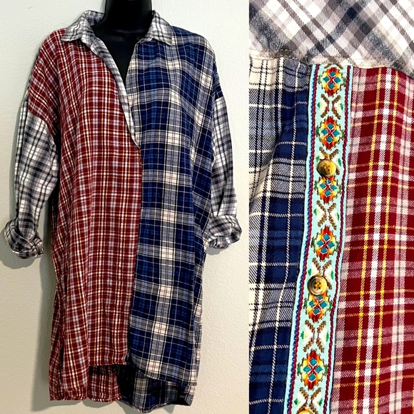 Uncle Frank Tops - Uncle Frank Mixed Plaid Oversized Tunic Top XL